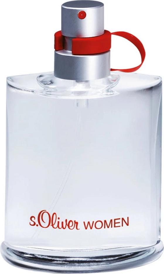 Butelka s.Oliver Women woda perfumowana 30ml na białym tle - elegancki flacon perfum dla kobiet z logo marki s.Oliver widocznym na opakowaniu